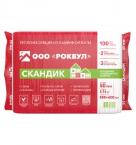 Утеплитель Роквул Лайт Баттс Скандик 50мм (12x600x800) 5,76м2/0,288м3/28-32 кг/м3 (24)