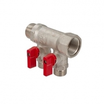 Коллектор 3/4"х2вых-1/2 наружная резьба с отсекающими кранами VALTEC