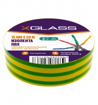 Изолента ПВХ X-Glass желто-зеленая 15 мм х 20 м (20)