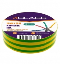 Изолента ПВХ X-Glass желто-зеленая 19 мм х 20 м (20)